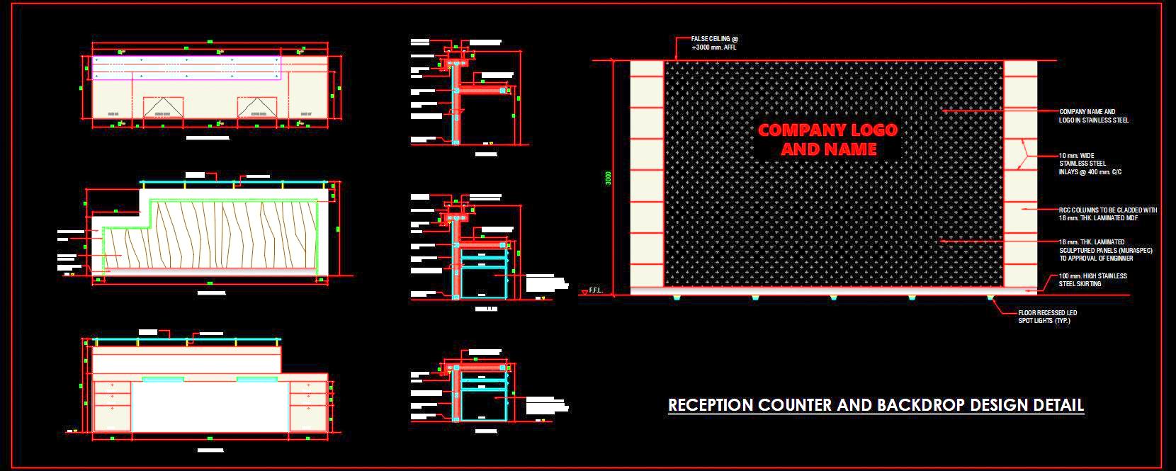 Reception Desk CAD Model with Glass Top